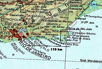Brasilien - Landkarte: Die Strecke von Rio nach B&uacute;zios f&uuml;hrt an Saquarema vorbei